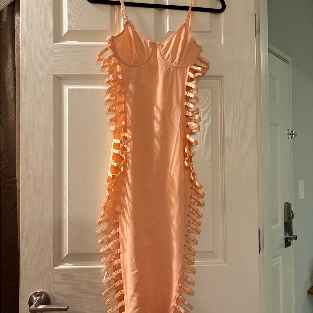 House of CB Peach Cutout Ladder Side Mini Dress